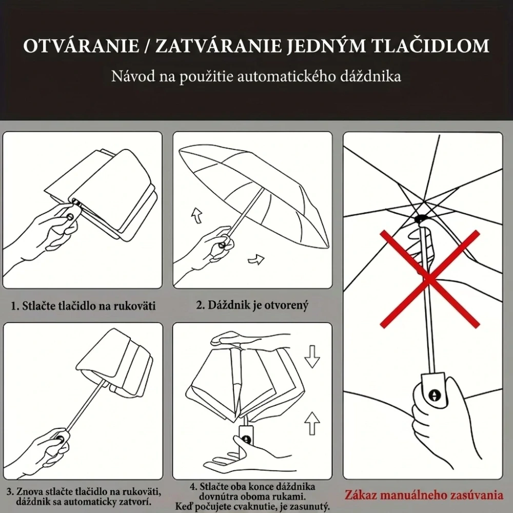 Dáždnik automat - modré kvety na čiernom pozadí