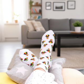 Dámske ponožky s ľudovým motívom 38-40 biele bábiky 17260