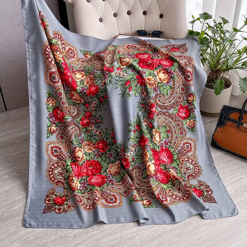 Štvorcová šatka so vzorom ľudových ruží 105cm x 105cm 