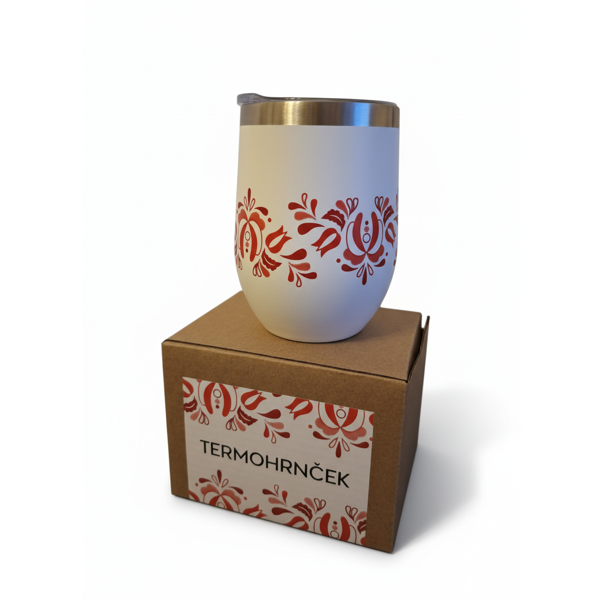 Nerezový termohrnček folk červený 350ml