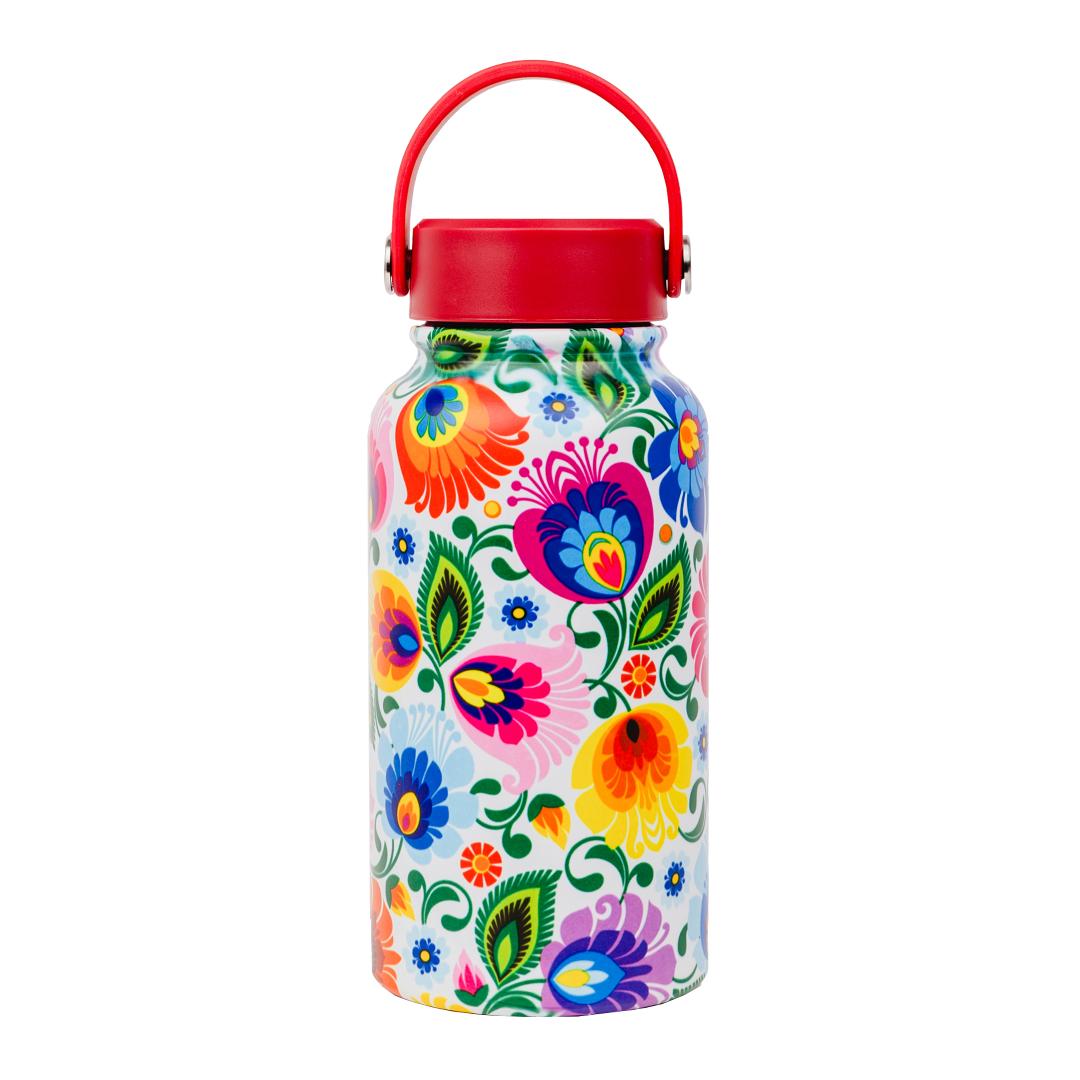 Termofľaša s ľudovým motívom 650ml - kvety na bielom pozadí