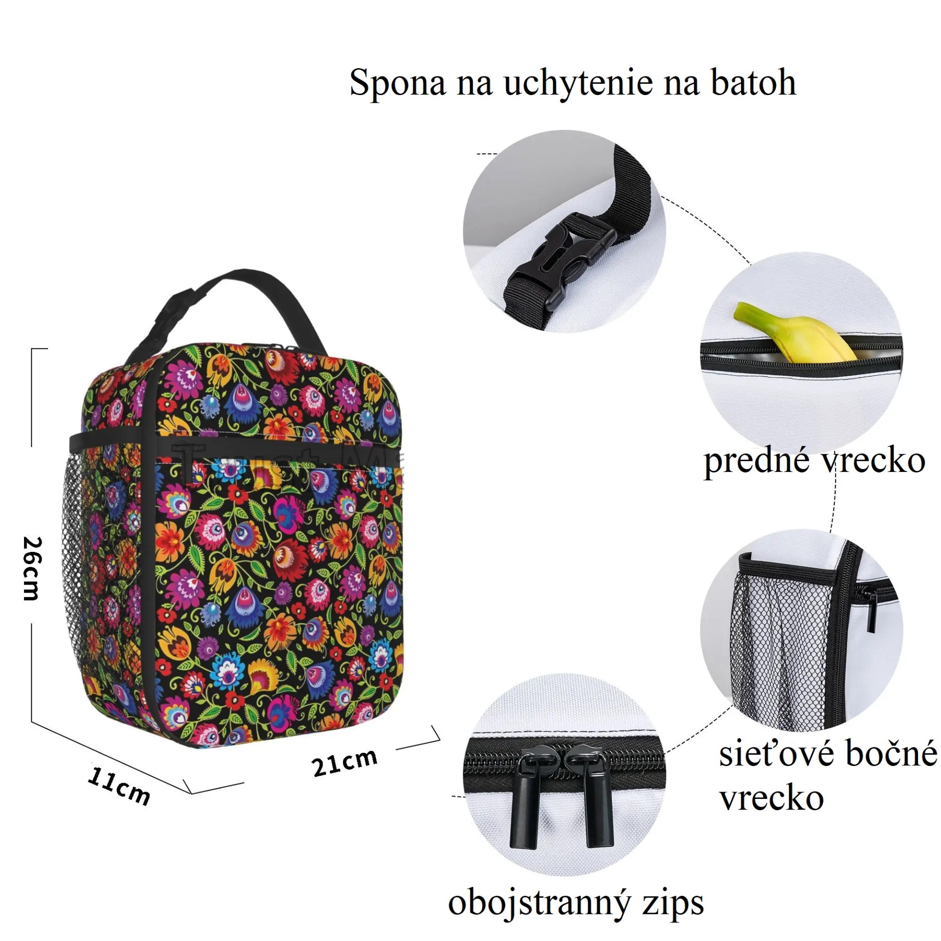 Termo taška - drobné kvety na bielom pozadí